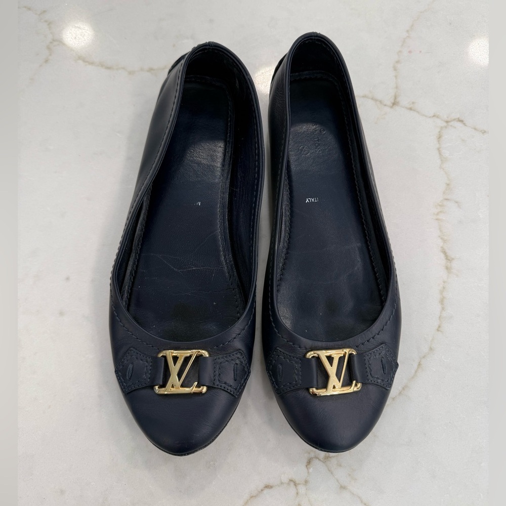 Louis Vuitton Women's Navy Blue Leather Oxford Ballerina Flats